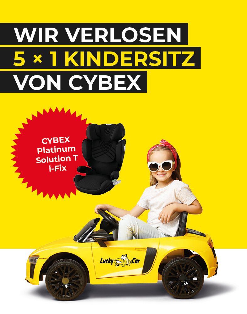 Gewinnspiel für Cybex Kindersitz mit spielendem Kind.