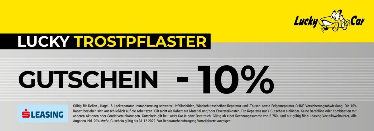 Lucky Car Gutscheinbanner mit 10% Rabatt-Aktion.