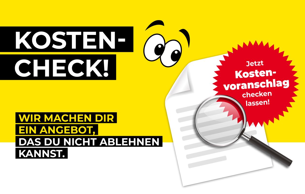 Rabattaktion, Pickerl-Prüfung und Sparen, gelbes Schild.