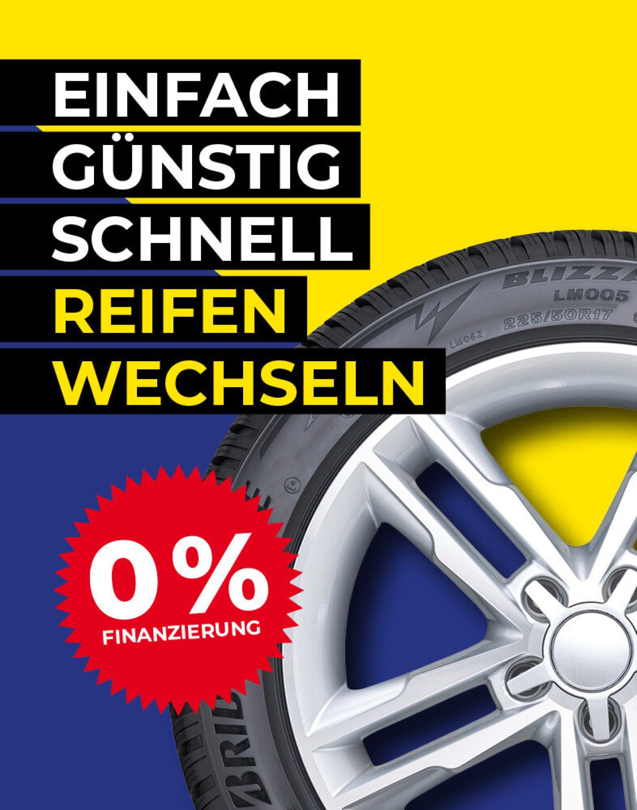 Autoreifen-Service, schneller Terminloser Reifenwechsel, Werbebanner.