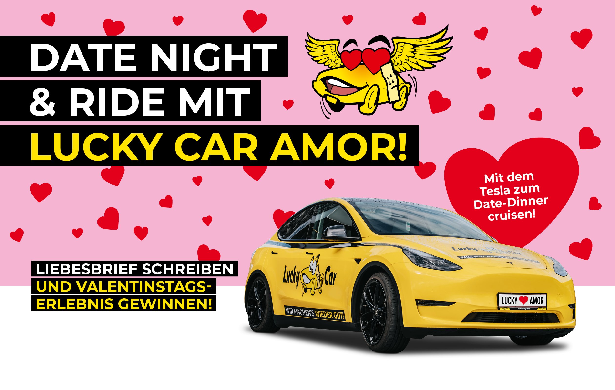 Weihnachtsbanner mit gelbem Engel und Tannenbaum.