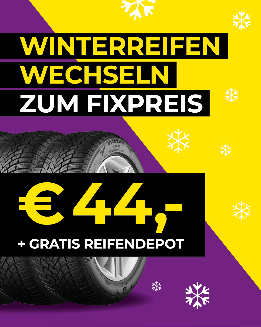 Winterreifenwechsel um 44 Euro mit gratis Reifendepot