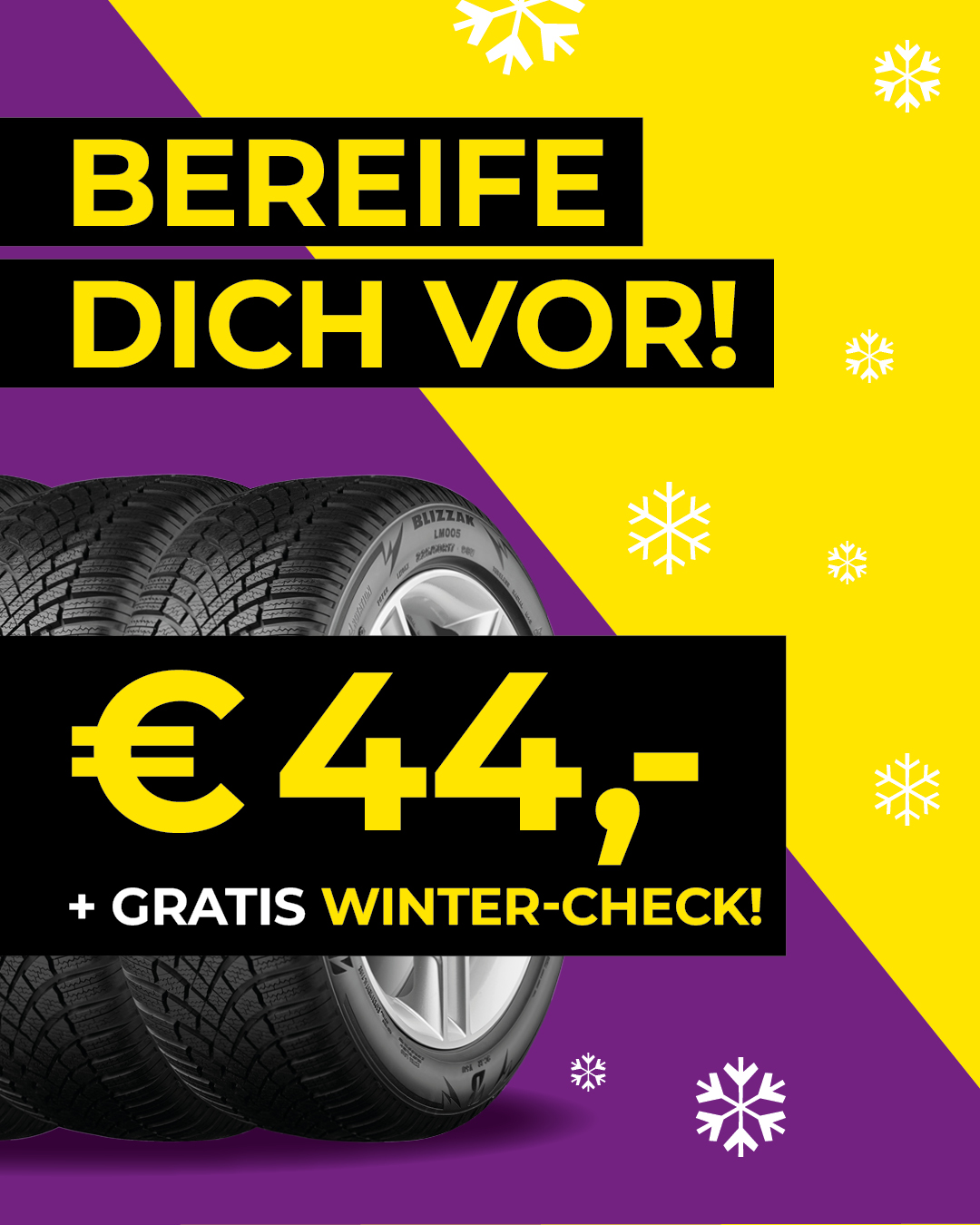 Winterreifen um 44 Euro mit kostenlosem Winter-Check