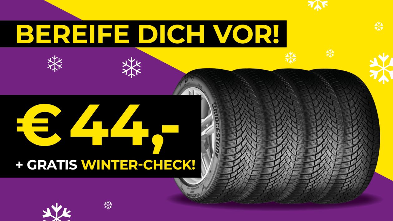 Vier Winterreifen um 44 Euro mit kostenlosem Winter-Check